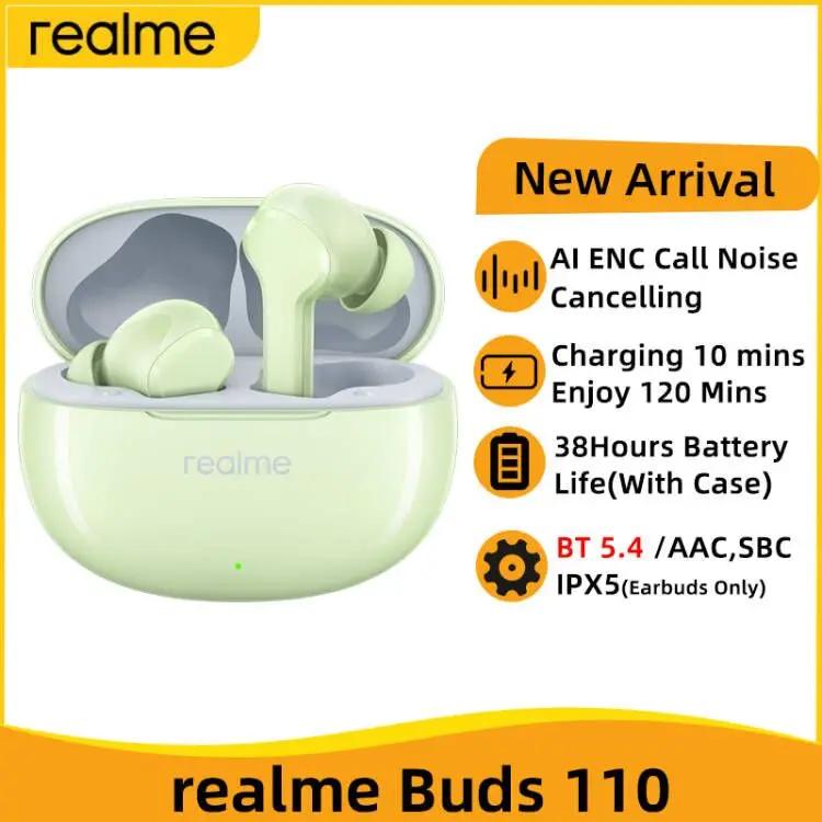 Realme Buds T110  5.4 TWS ̾, AI ENC ȭ   , 38 ð ͸, Realme 12 , ߱ 